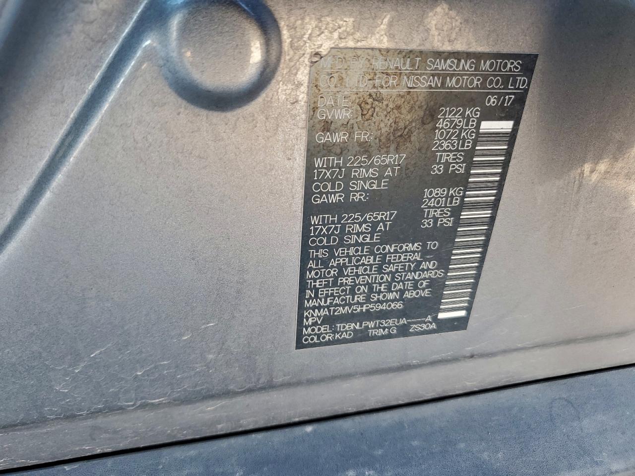 2017 Nissan Rogue S VIN: KNMAT2MV5HP594066 Lot: 94209355