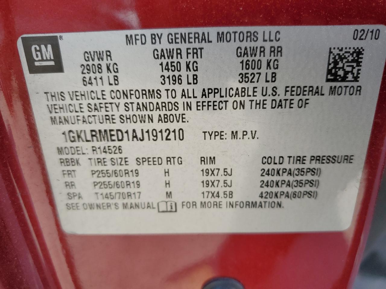 2010 GMC Acadia Slt-1 VIN: 1GKLRMED1AJ191210 Lot: 92907975