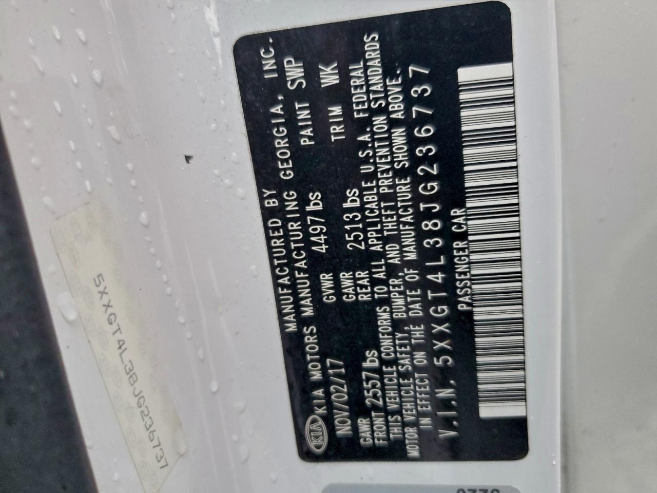 2018 Kia Optima Lx VIN: 5XXGT4L38JG236737 Lot: 94486735