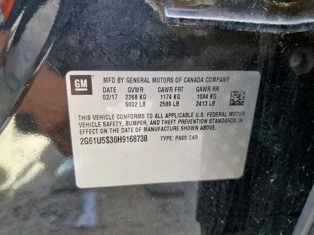 2017 Cadillac Xts VIN: 2G61U5S30H9168738 Lot: 91021825