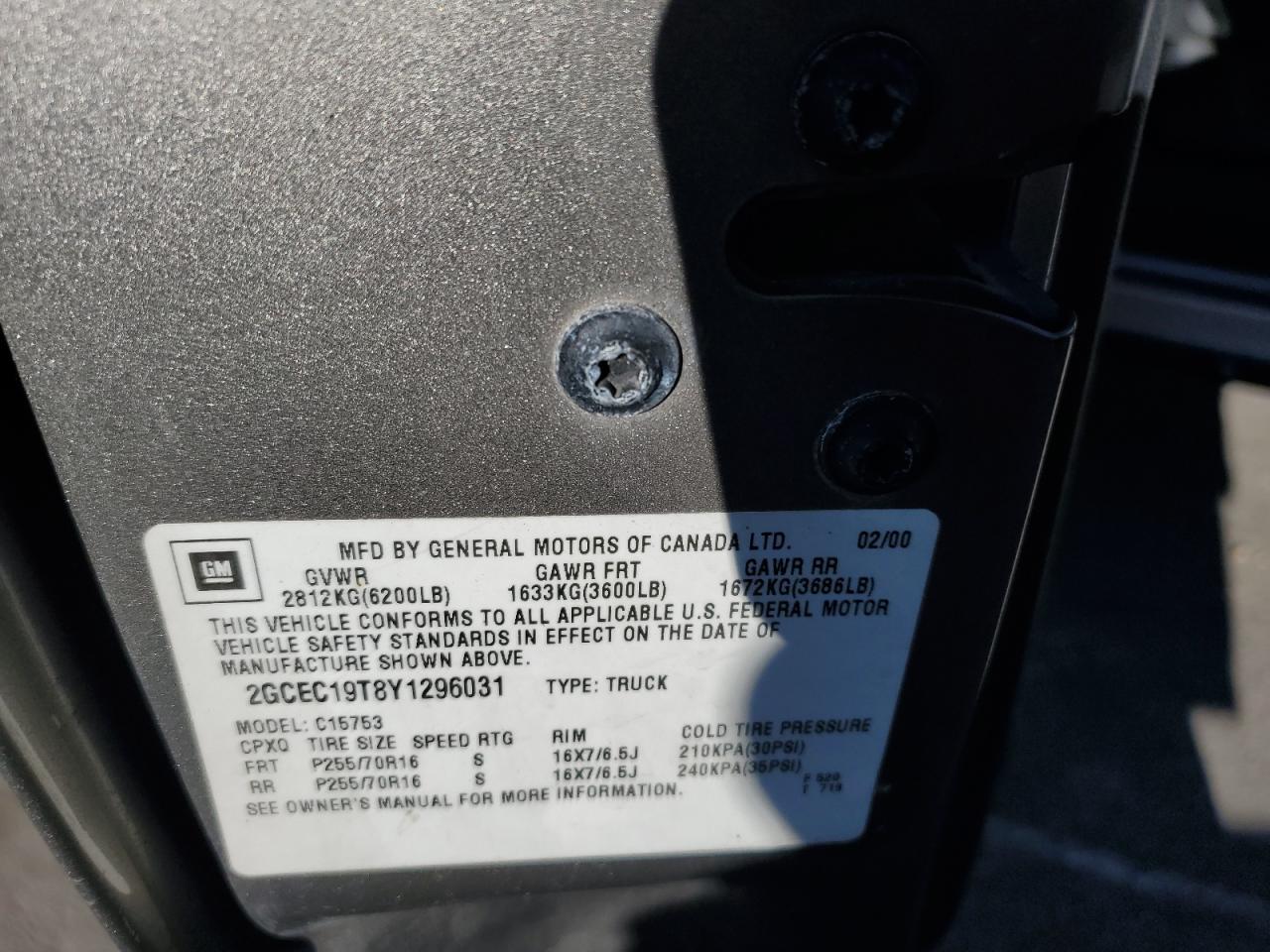 2000 Chevrolet Silverado K2500 VIN: 1GCGK29U9YE263693 Lot: 91637375