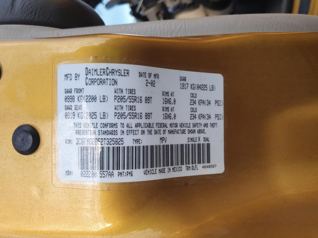 2002 Chrysler Pt Cruiser Limited VIN: 3C8FY68B52T325825 Lot: 92537045