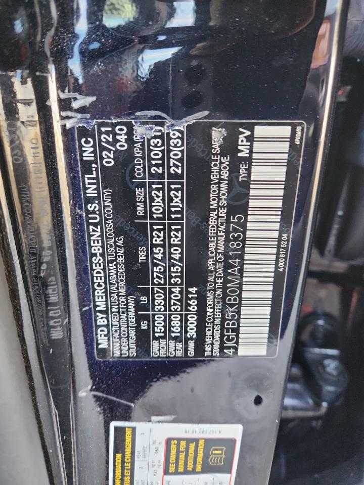 2021 Mercedes-Benz Gle 450 4Matic VIN: 4JGFB5KB0MA418375 Lot: 92956055