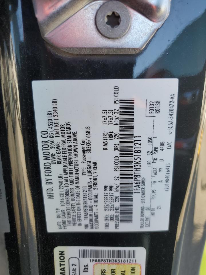 2019 Ford Mustang VIN: 1FA6P8TH3K5181211 Lot: 92002205