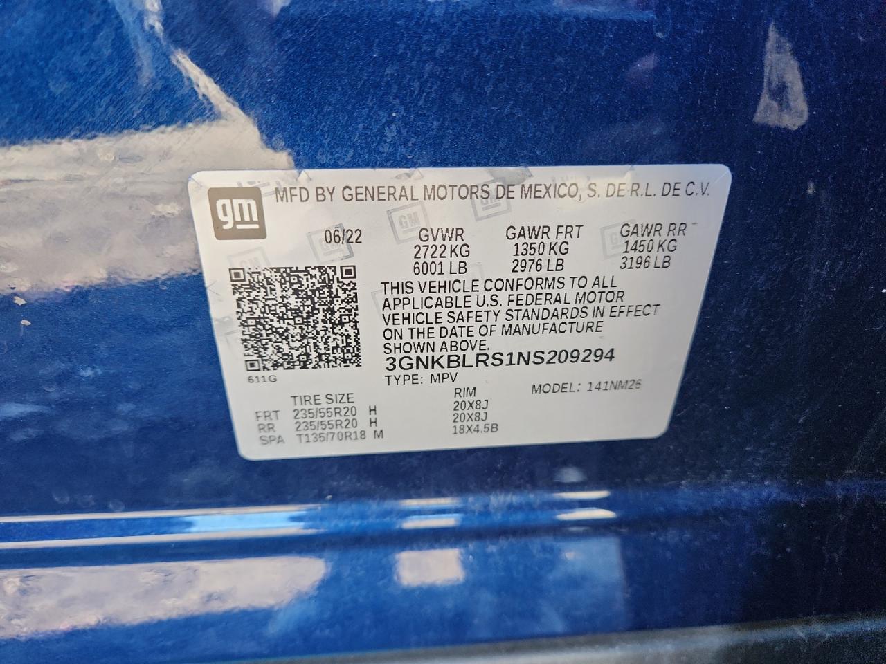 2022 Chevrolet Blazer Premier VIN: 3GNKBLRS1NS209294 Lot: 92609825