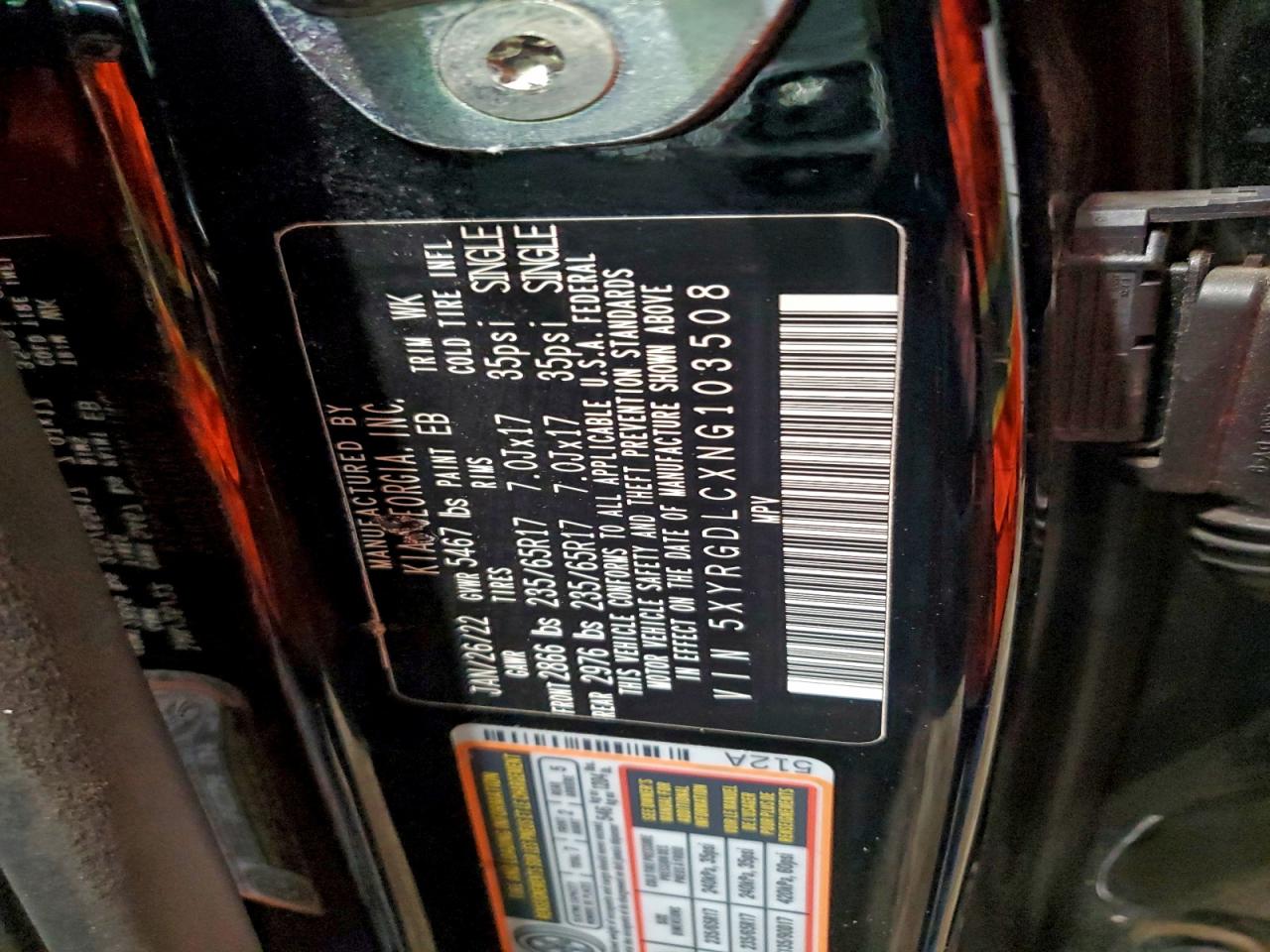 2022 Kia Sorento Lx VIN: 5XYRGDLCXNG103508 Lot: 93862615