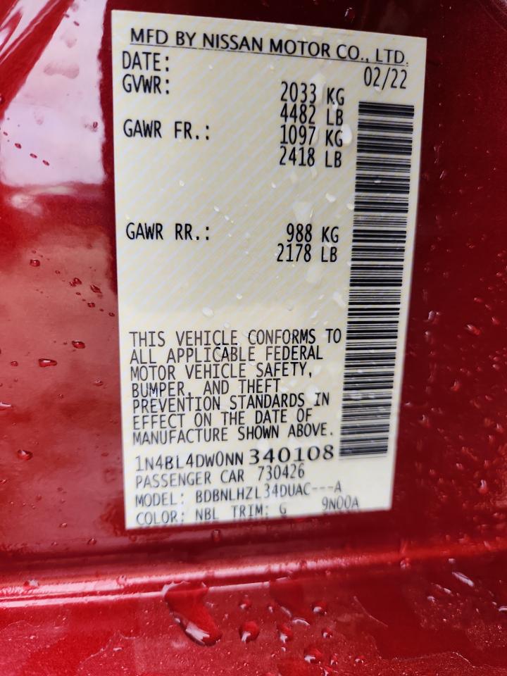 2022 Nissan Altima Sv VIN: 1N4BL4DW0NN340108 Lot: 93054935