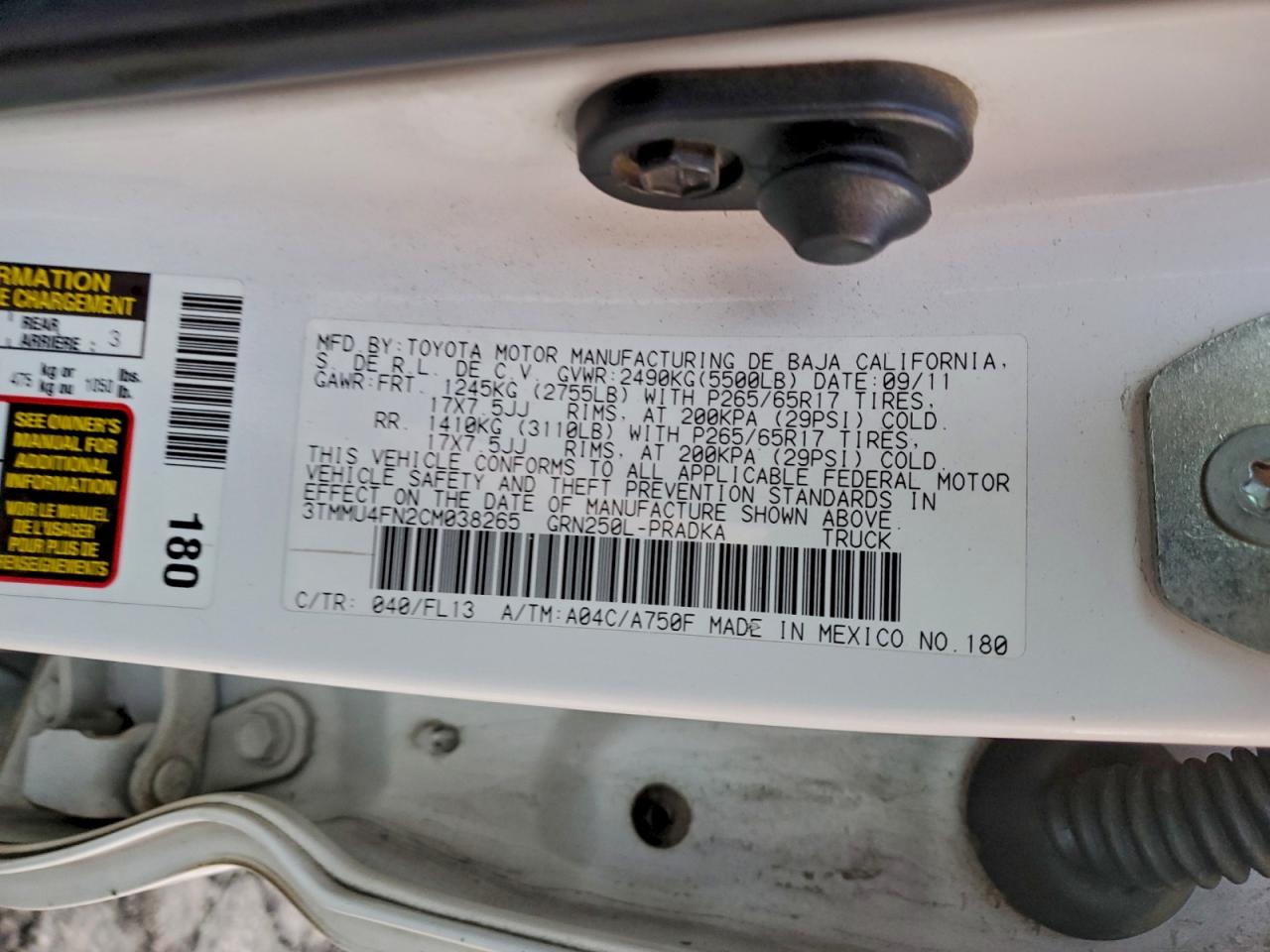 2012 Toyota Tacoma Double Cab Long Bed VIN: 3TMMU4FN2CM038265 Lot: 92753085