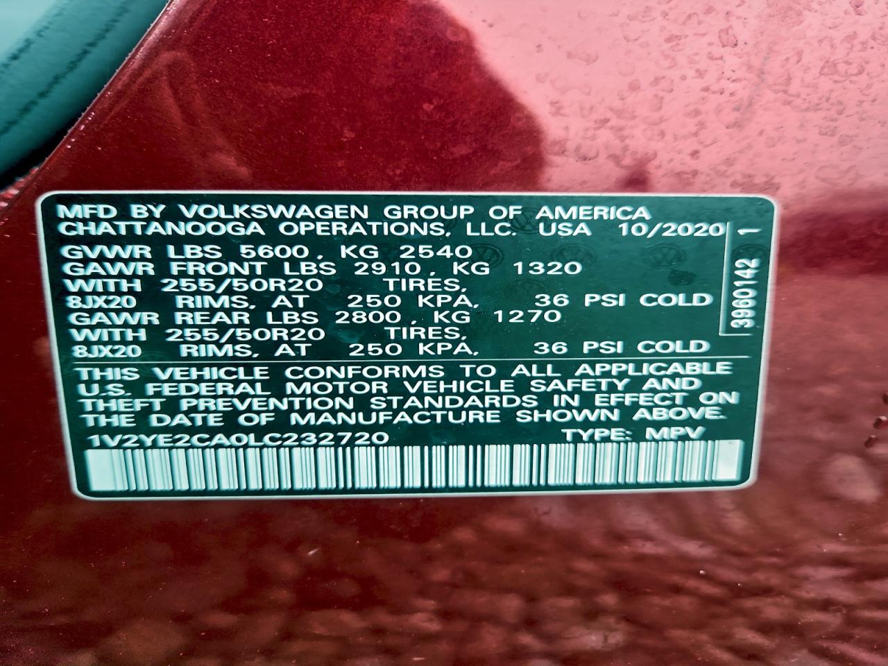 2020 Volkswagen Atlas Cross Sport Se VIN: 1V2YE2CA0LC232720 Lot: 93484265