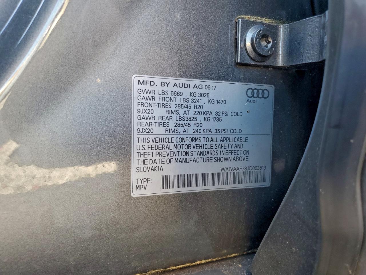 2018 Audi Q7 Prestige VIN: WA1VAAF78JD003519 Lot: 92754635