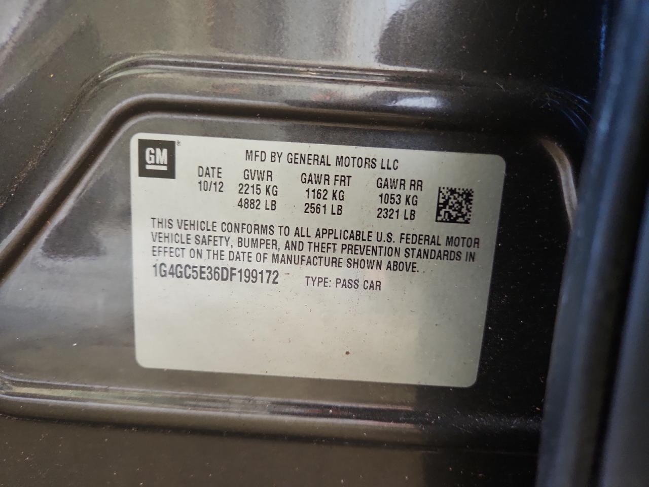 2013 Buick Lacrosse VIN: 1G4GC5E36DF199172 Lot: 92504765