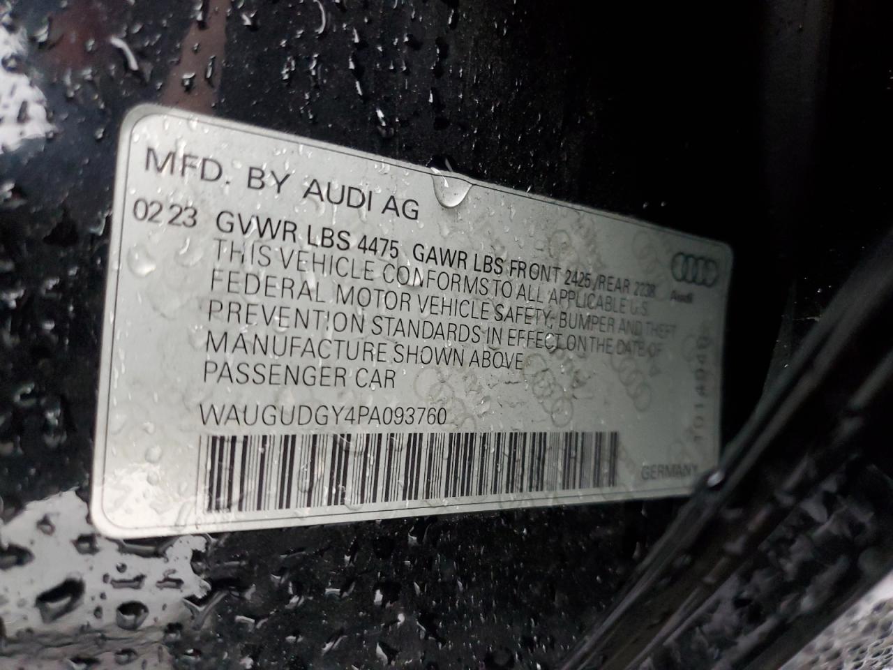 2023 Audi A3 Premium VIN: WAUGUDGY4PA093760 Lot: 93967725