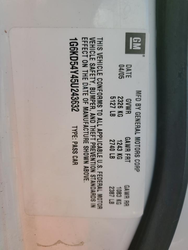 2005 Cadillac Deville VIN: 1G6KD54Y45U243632 Lot: 93076645