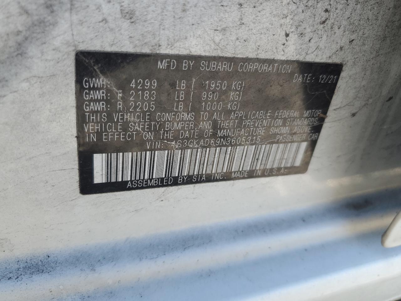 2022 Subaru Impreza Premium VIN: 4S3GKAD69N3605315 Lot: 92380845