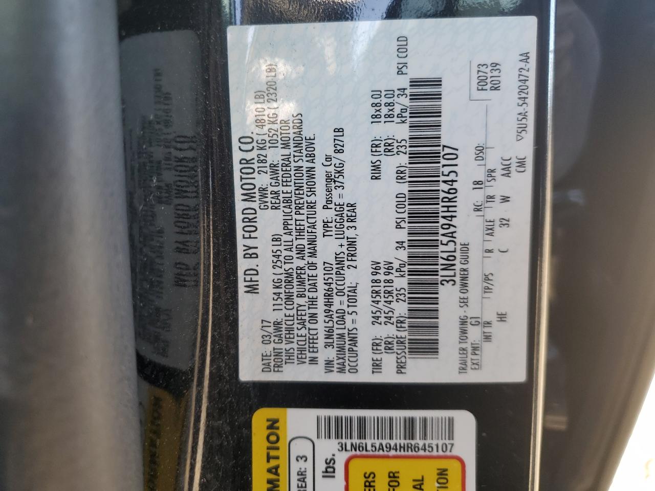 2017 Lincoln Mkz Premiere VIN: 3LN6L5A94HR645107 Lot: 92230075