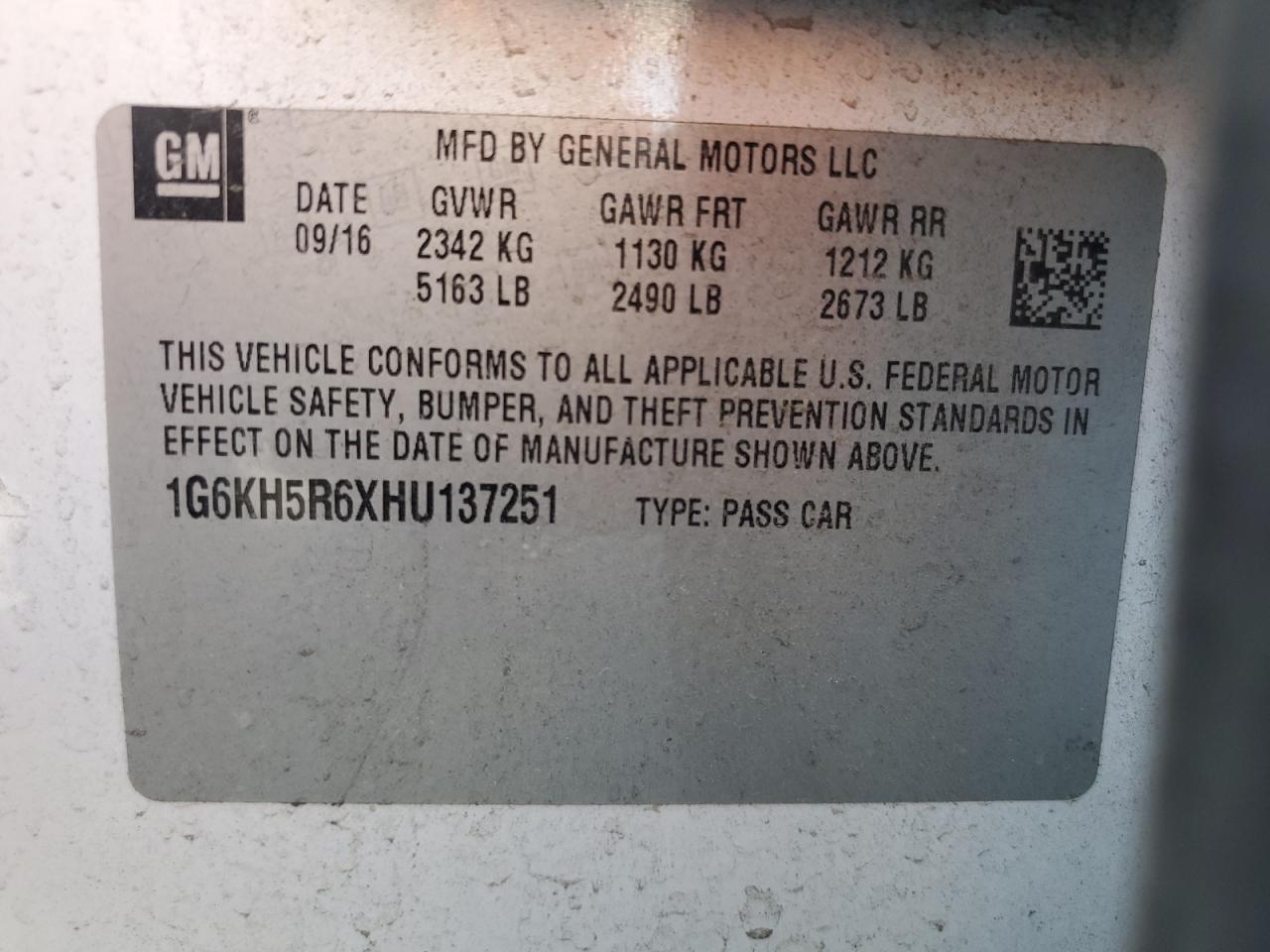 2017 Cadillac Ct6 Premium Luxury VIN: 1G6KH5R6XHU137251 Lot: 92100835