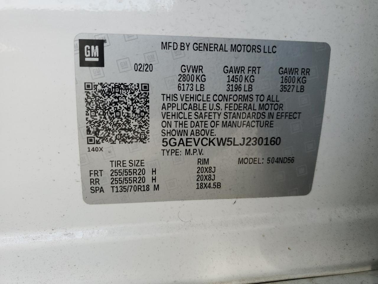 2020 Buick Enclave Avenir VIN: 5GAEVCKW5LJ230160 Lot: 91714565