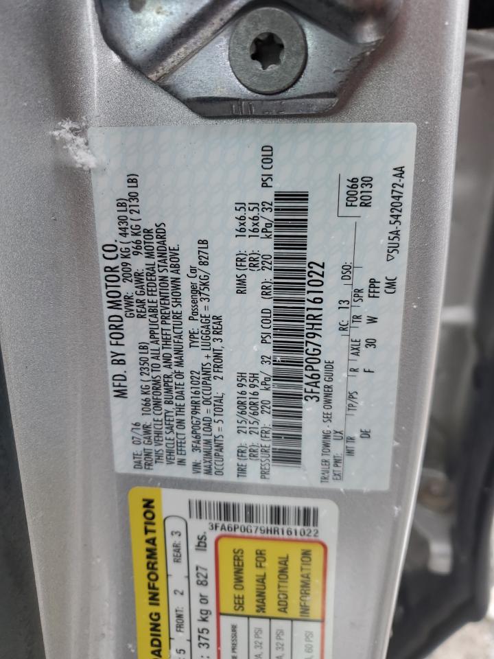 2017 Ford Fusion S VIN: 3FA6P0G79HR161022 Lot: 91877085