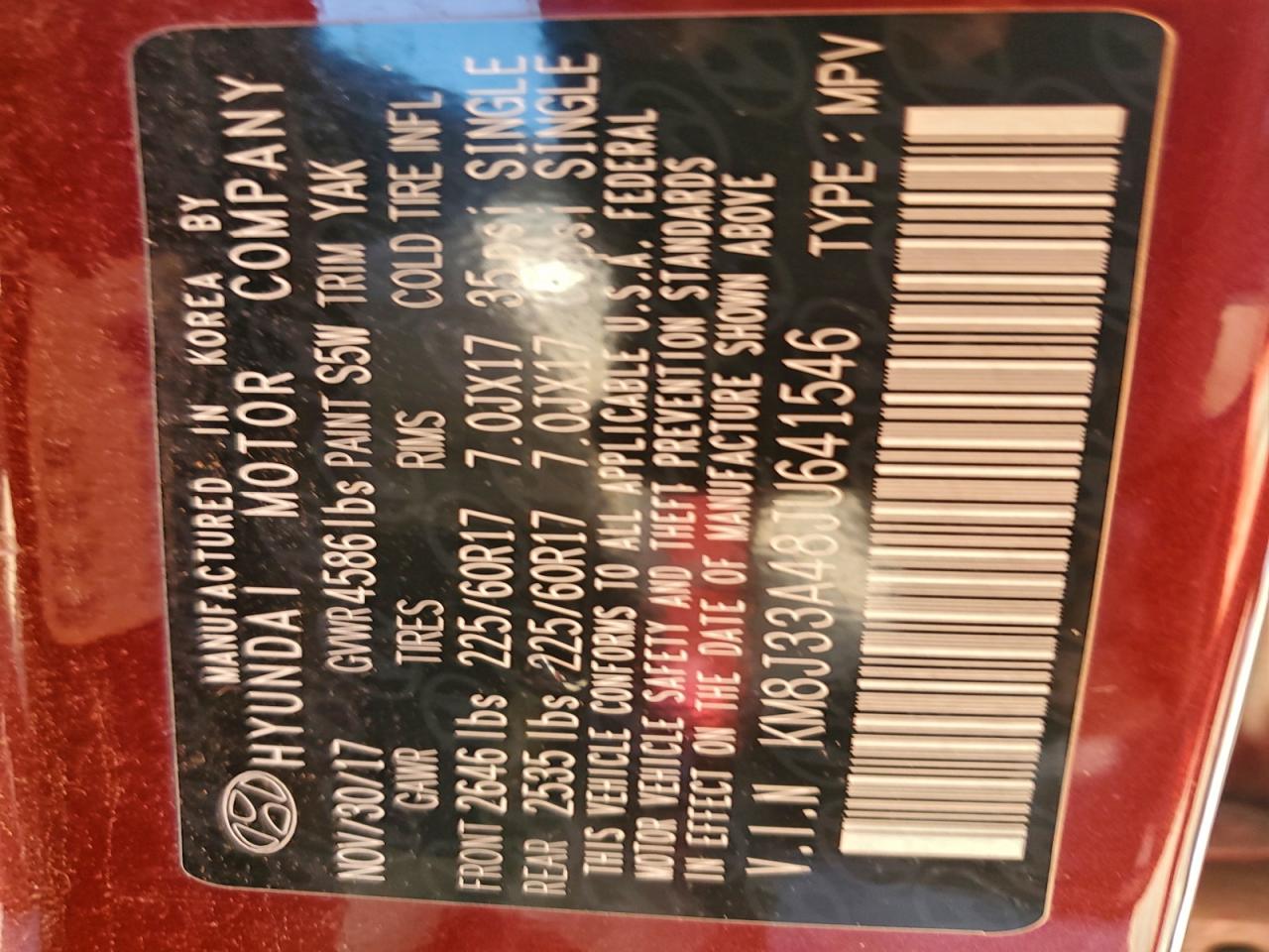 2018 Hyundai Tucson Sel VIN: KM8J33A48JU641546 Lot: 94196865