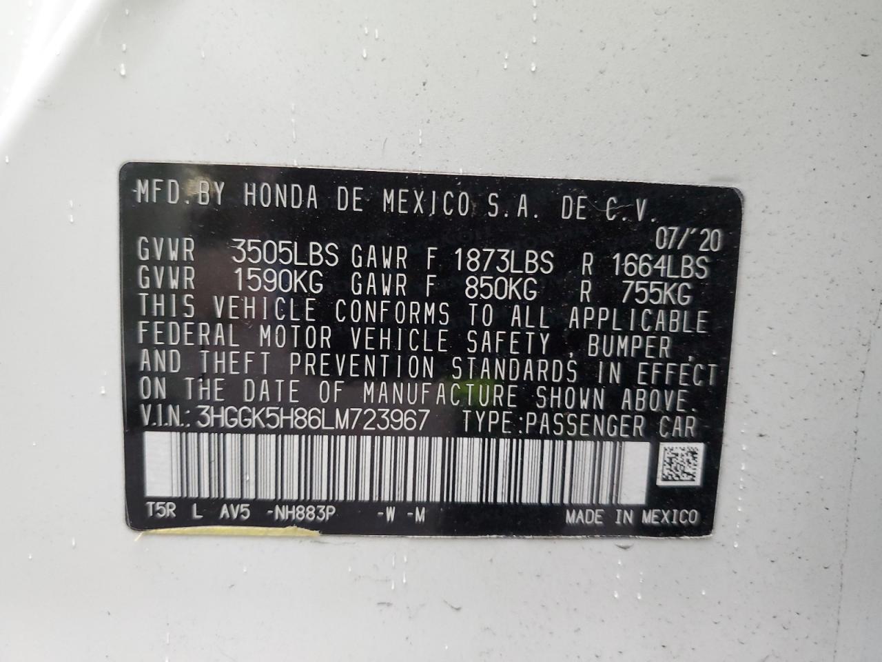 2020 Honda Fit Ex VIN: 3HGGK5H86LM723967 Lot: 93543615