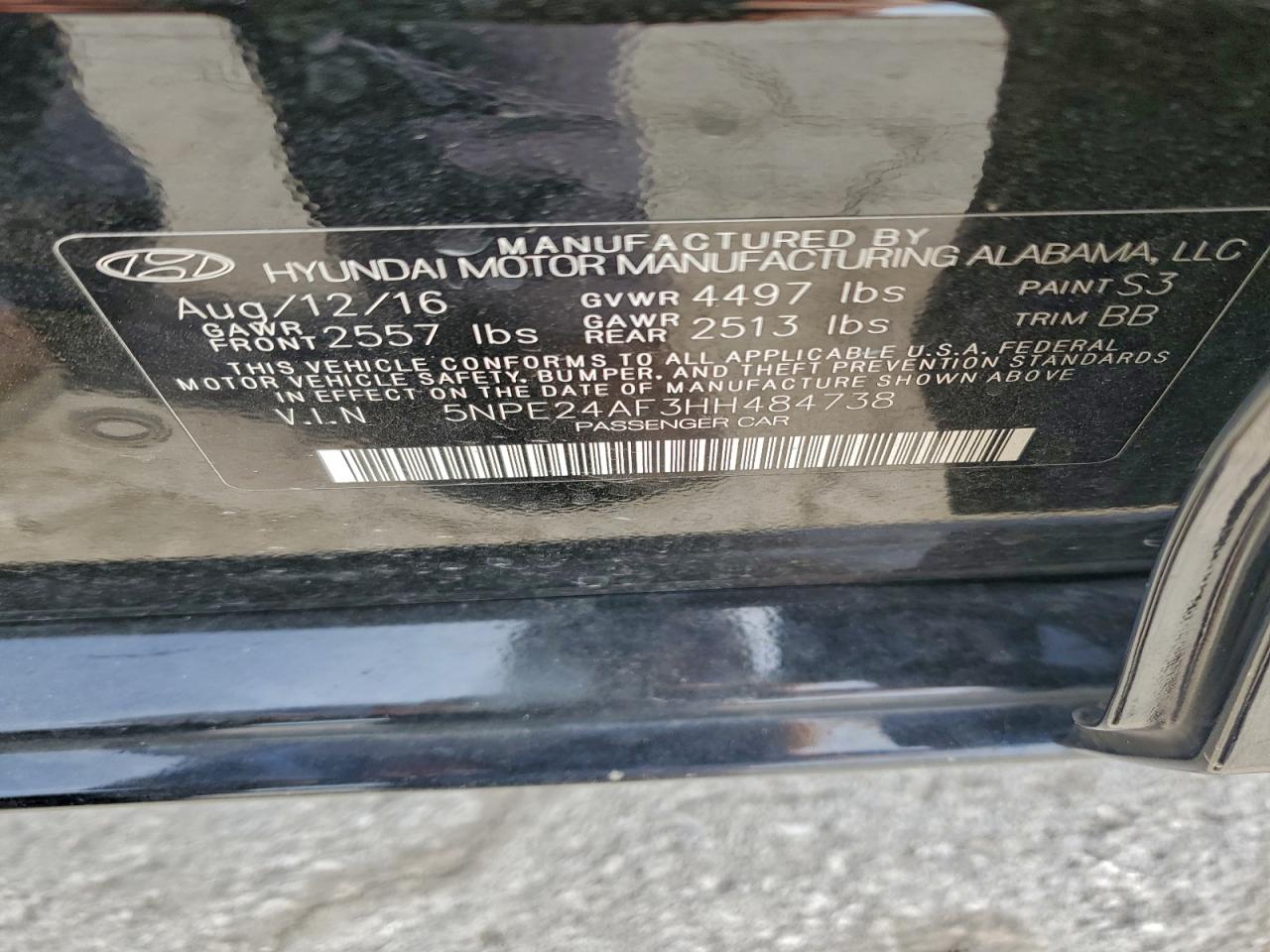 2017 Hyundai Sonata Se VIN: 5NPE24AF3HH484738 Lot: 94153605