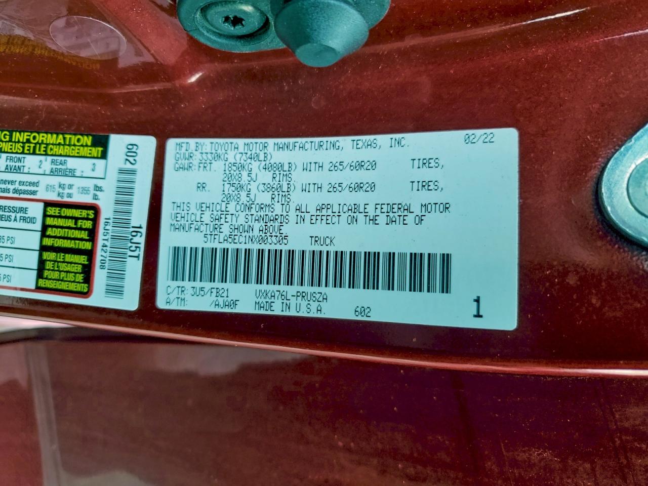 2022 Toyota Tundra Crewmax Sr5 VIN: 5TFLA5EC1NX003305 Lot: 93079415