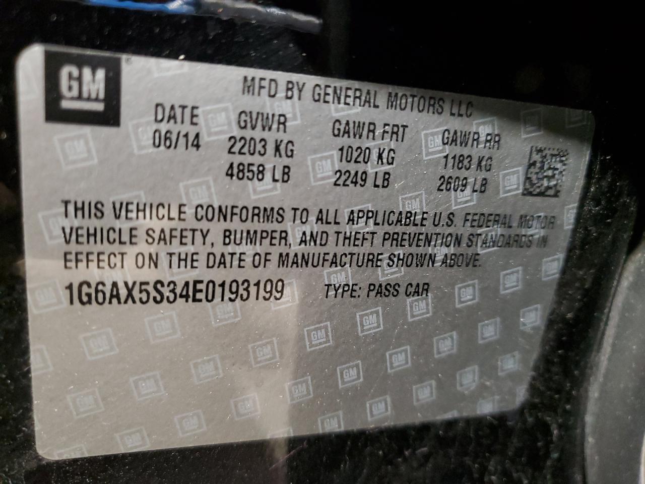 2014 Cadillac Cts Luxury Collection VIN: 1G6AX5S34E0193199 Lot: 92104035