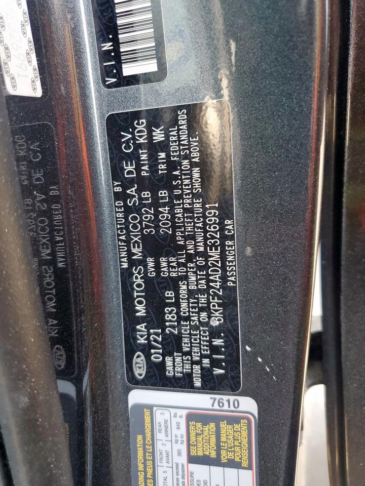 2021 Kia Forte Fe VIN: 3KPF24AD2ME326991 Lot: 93344675