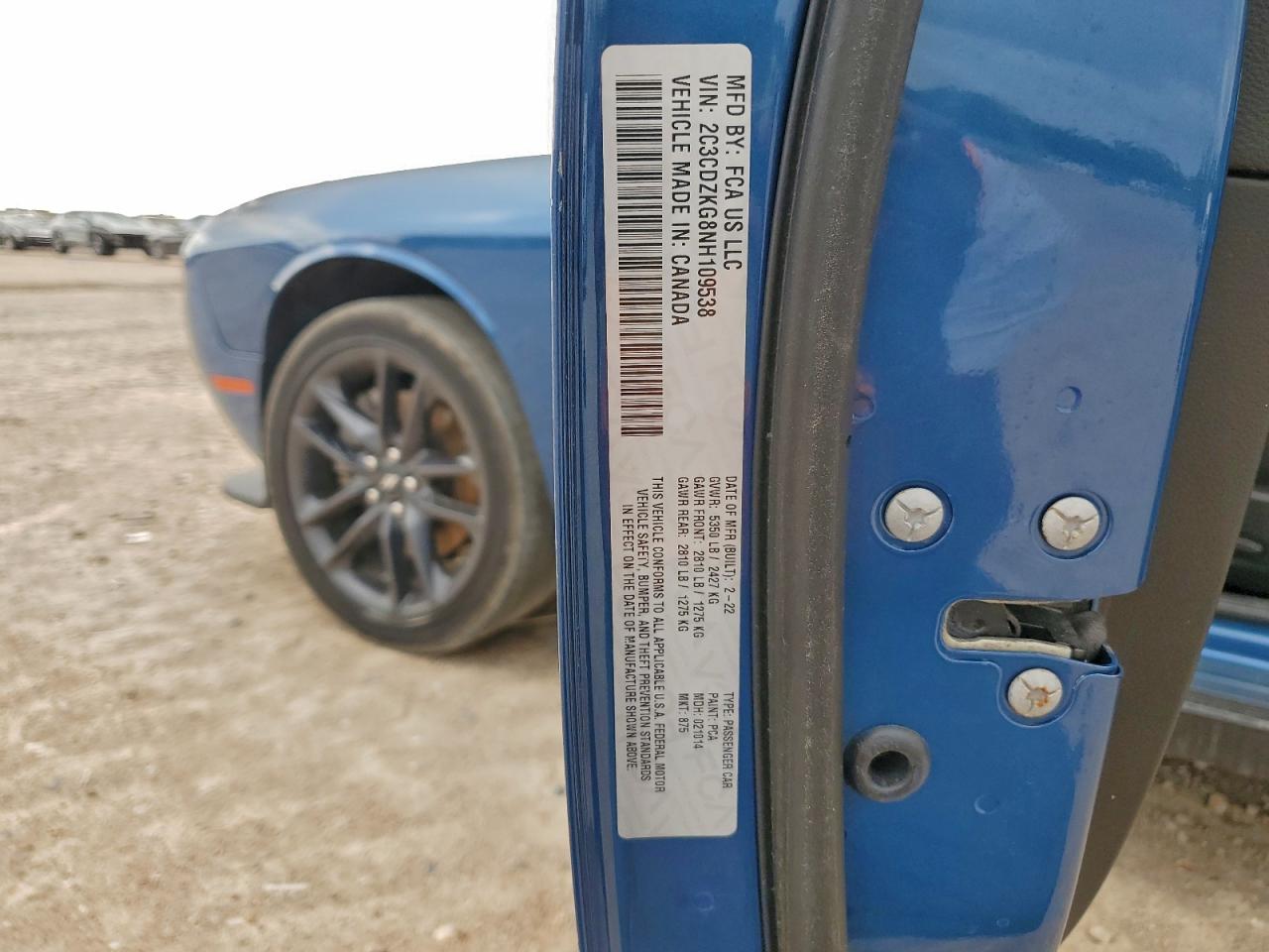 2022 Dodge Challenger Gt VIN: 2C3CDZKG8NH109538 Lot: 93255015