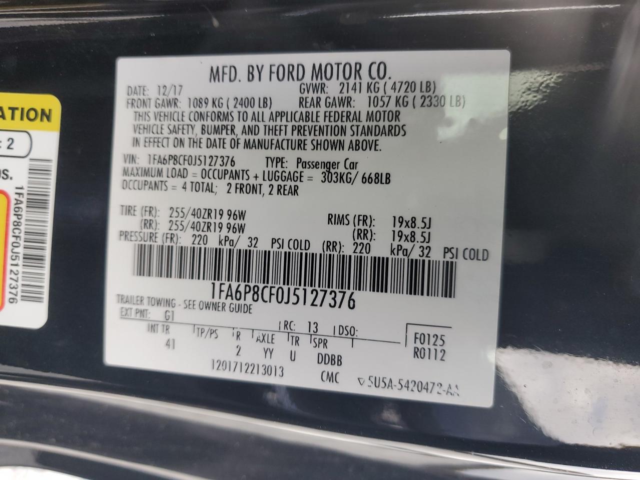 2018 Ford Mustang Gt VIN: 1FA6P8CF0J5127376 Lot: 91896295