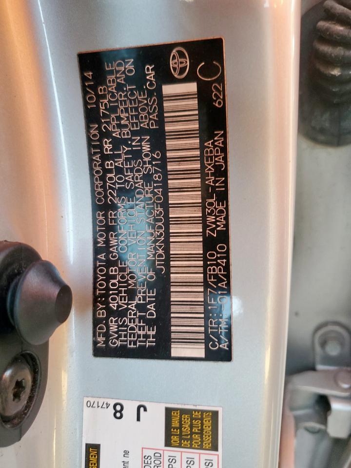 2015 Toyota Prius VIN: JTDKN3DU3F0418716 Lot: 91792585