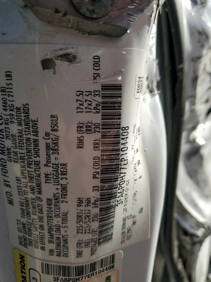 2014 Ford Fusion Se VIN: 3FA6P0H77ER104408 Lot: 92835405