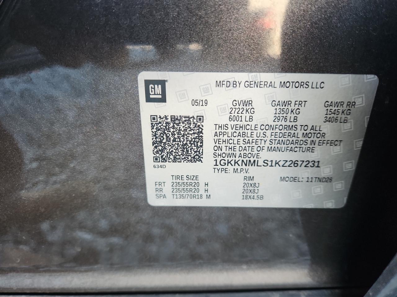 2019 GMC Acadia Slt-1 VIN: 1GKKNMLS1KZ267231 Lot: 91116015