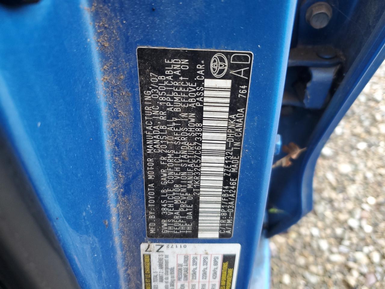 2007 Toyota Corolla Matrix Xr VIN: 2T1KR32E57C673388 Lot: 93651985