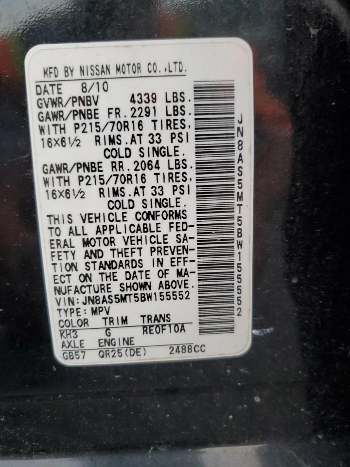 2011 Nissan Rogue S VIN: JN8AS5MT5BW155552 Lot: 93663425