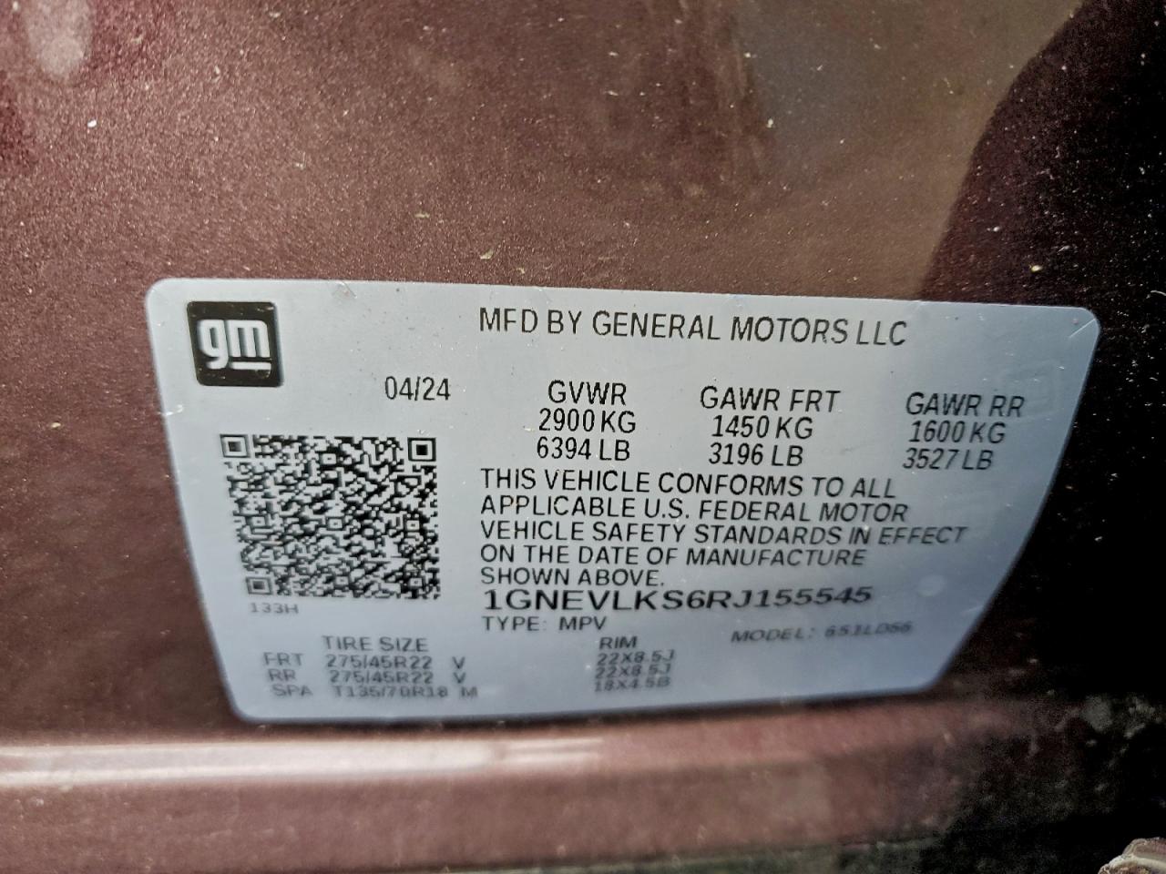 2024 Chevrolet Traverse Rs VIN: 1GNEVLKS6RJ155545 Lot: 94773705