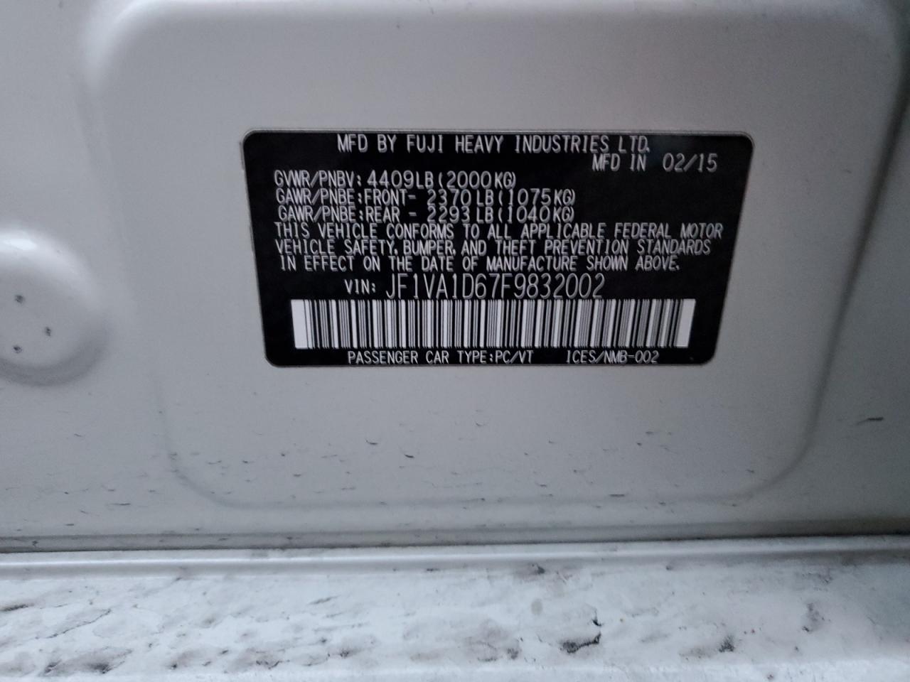 2015 Subaru Wrx Premium VIN: JF1VA1D67F9832002 Lot: 93103535