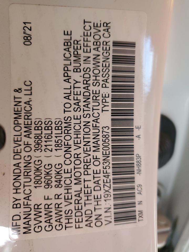 2022 Honda Insight Ex VIN: 19XZE4F53NE005873 Lot: 92326265