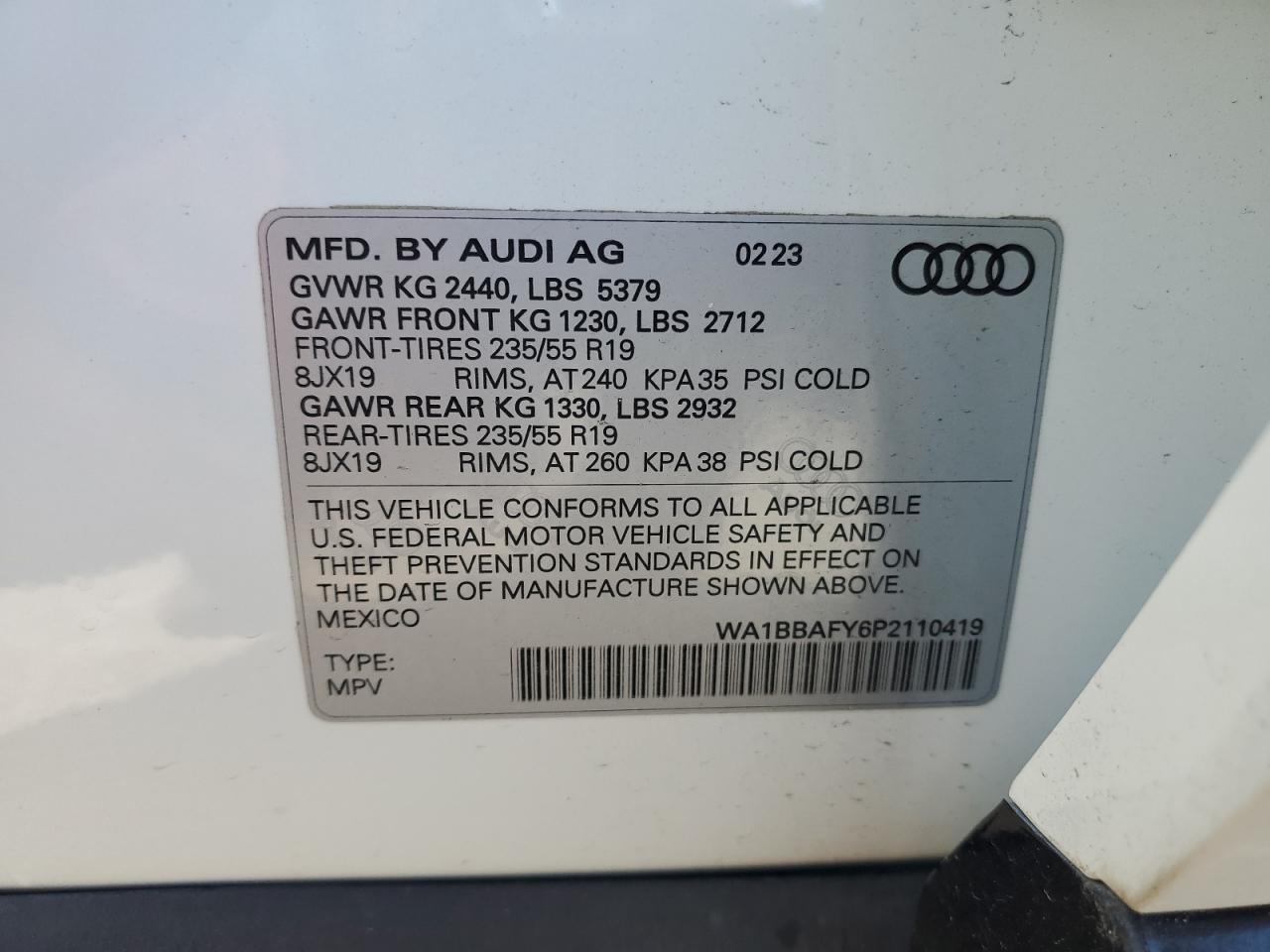 2023 Audi Q5 Premium Plus 40 VIN: WA1BBAFY6P2110419 Lot: 93699185