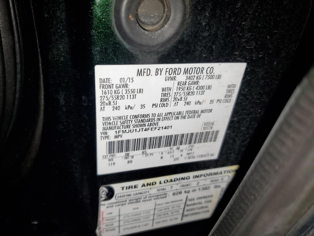 2015 Ford Expedition Xlt VIN: 1FMJU1JT4FEF21401 Lot: 91072175