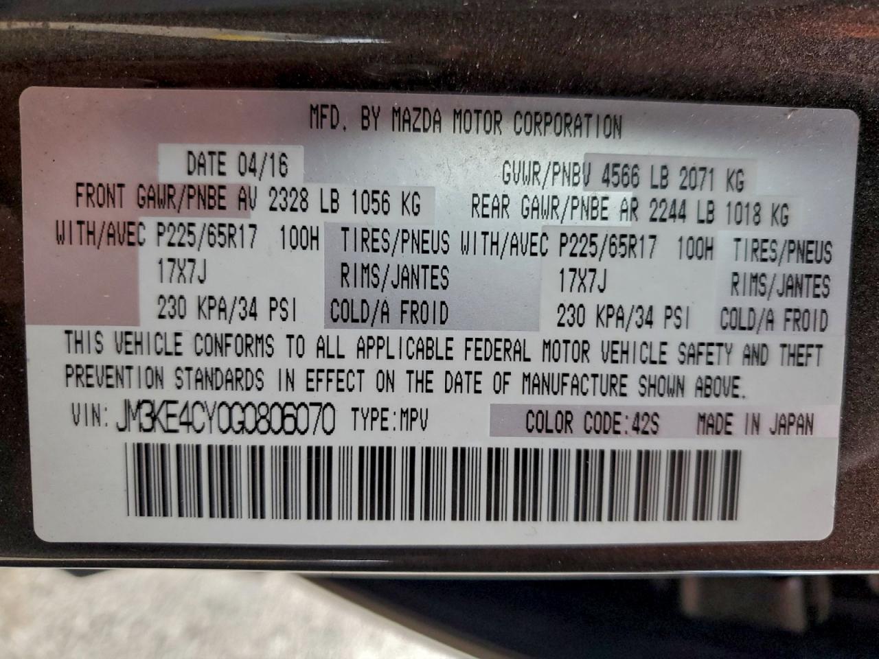 2016 Mazda Cx-5 Touring VIN: JM3KE4CY0G0806070 Lot: 93710815