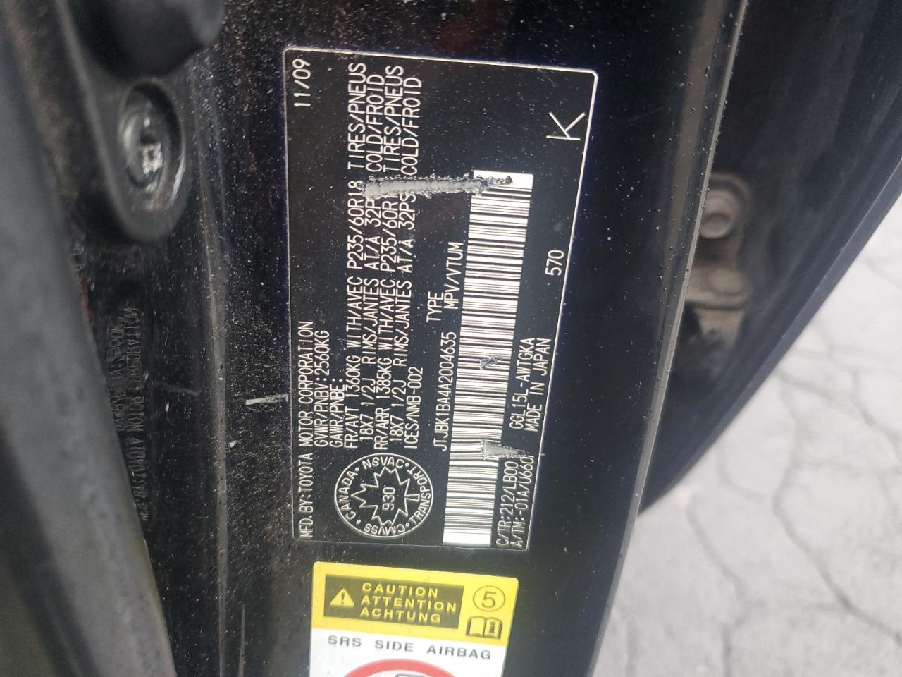 2010 Lexus Rx 350 VIN: JTJBK1BA4A2004635 Lot: 91884605