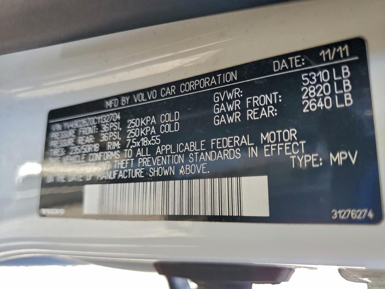 2012 Volvo Xc70 T6 VIN: YV4902BZ0C1132704 Lot: 94081395