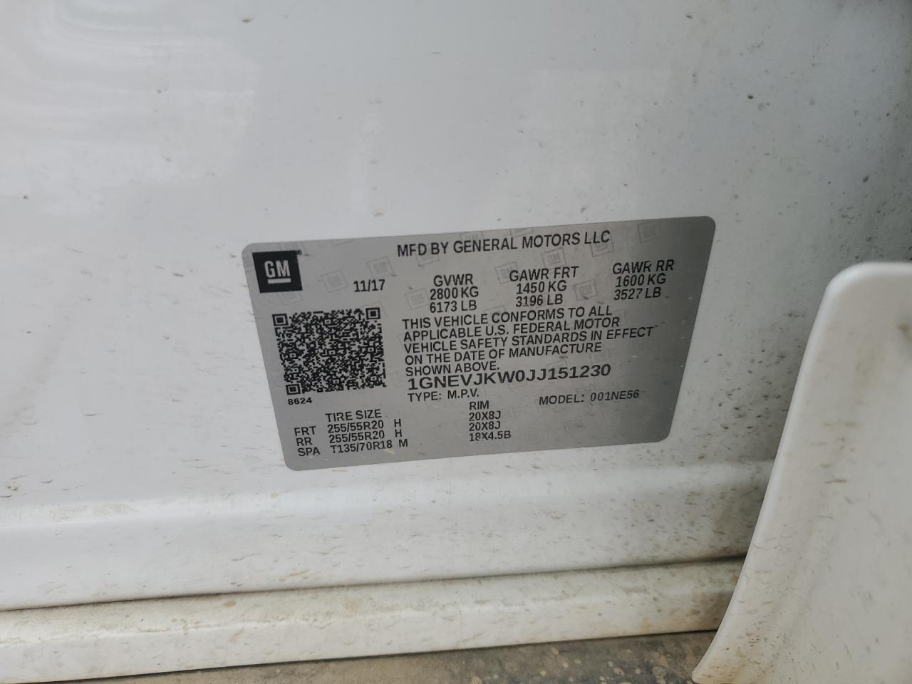 2018 Chevrolet Traverse Premier VIN: 1GNEVJKW0JJ151230 Lot: 92103325