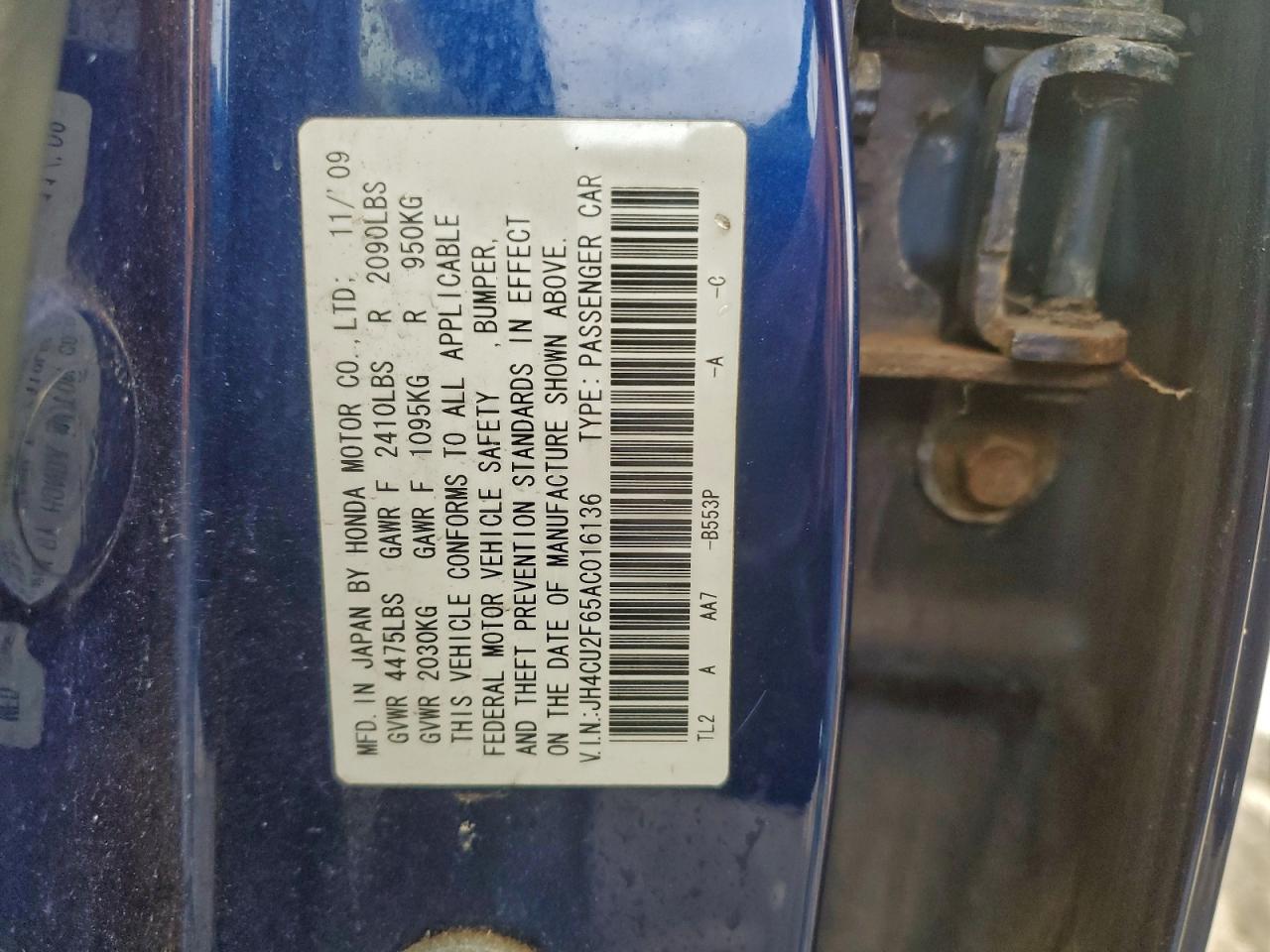 2010 Acura Tsx VIN: JH4CU2F65AC016136 Lot: 94258845