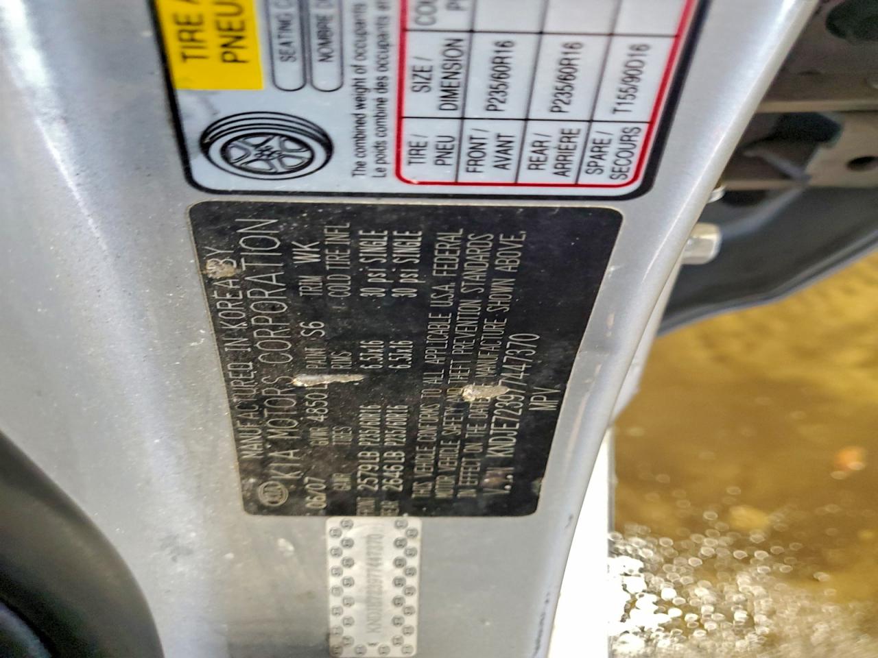 2007 Kia Sportage Ex VIN: KNDJE723977447370 Lot: 93623945