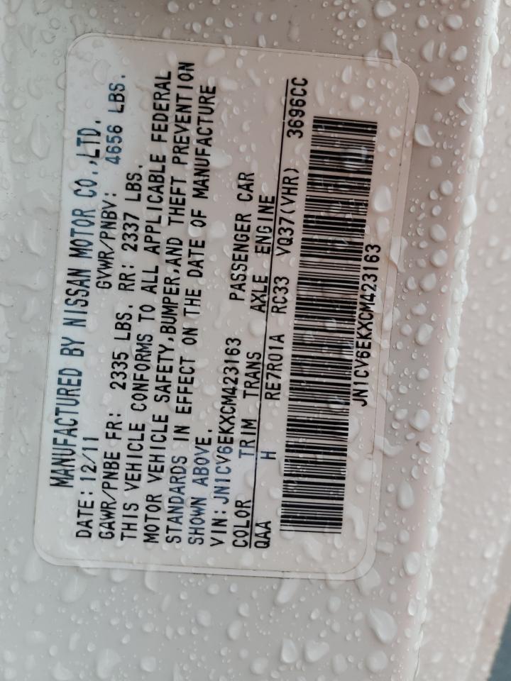 2012 Infiniti G37 Base VIN: JN1CV6EKXCM423163 Lot: 91615635