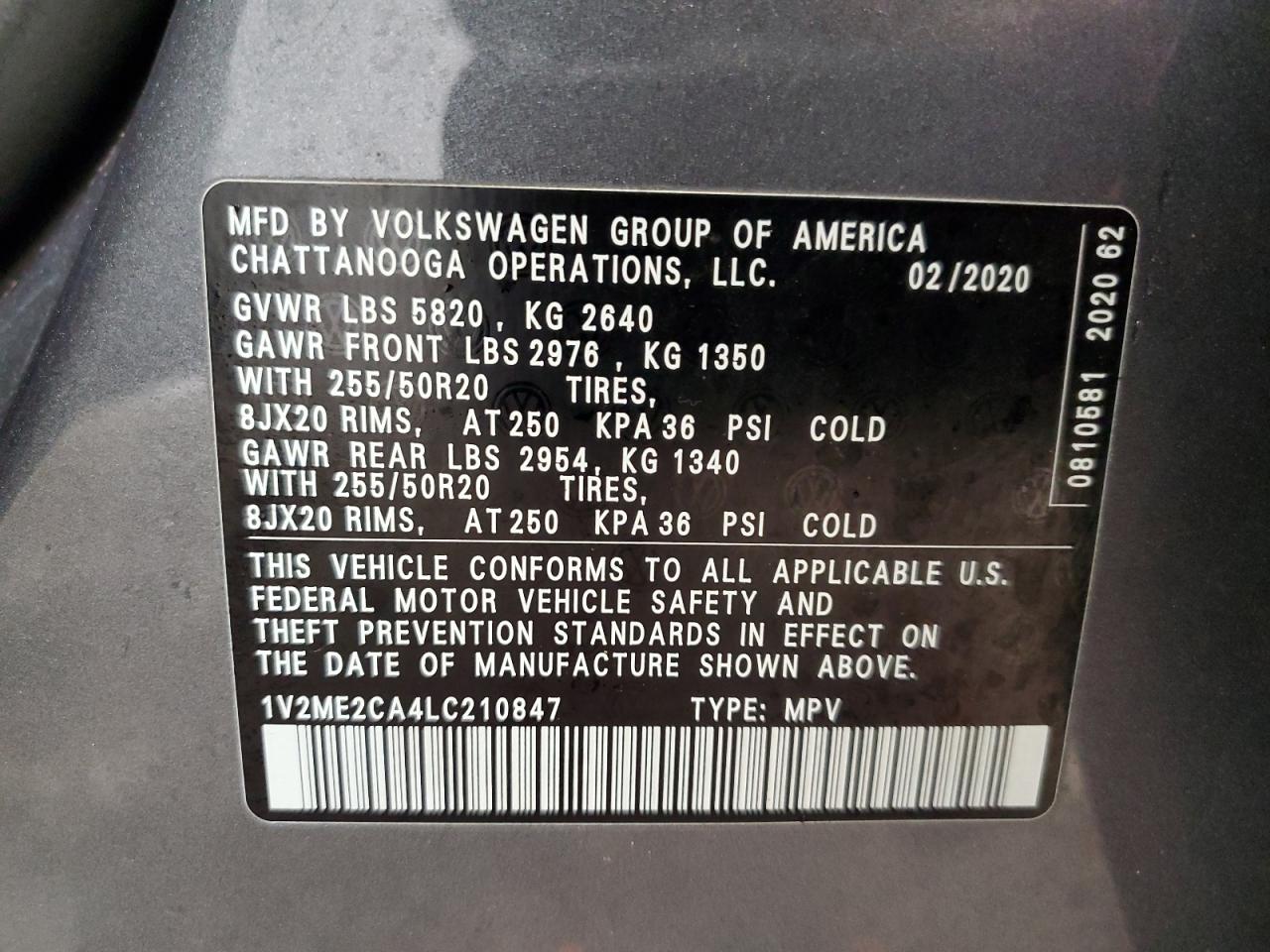 2020 Volkswagen Atlas Cross Sport Sel VIN: 1V2ME2CA4LC210847 Lot: 92099305