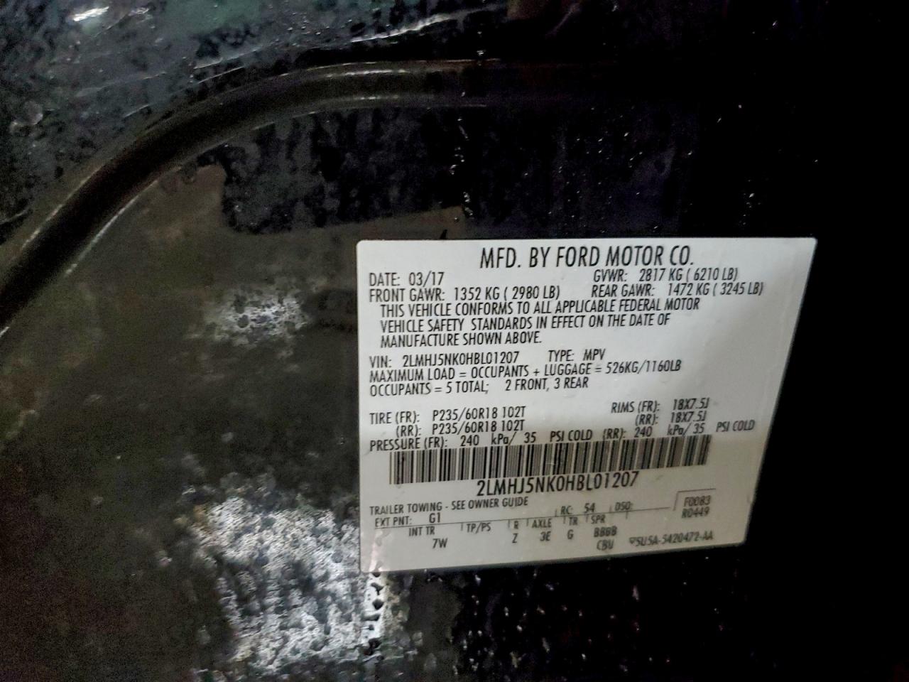 2017 Lincoln Mkt VIN: 2LMHJ5NK0HBL01207 Lot: 94039825