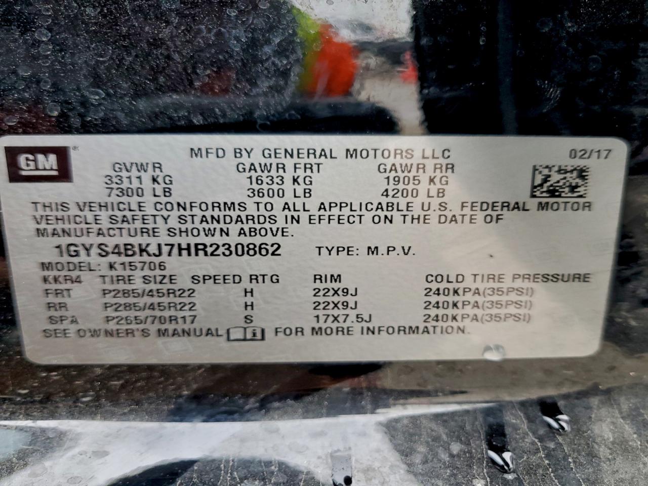 2017 Cadillac Escalade Luxury VIN: 1GYS4BKJ7HR230862 Lot: 93599135